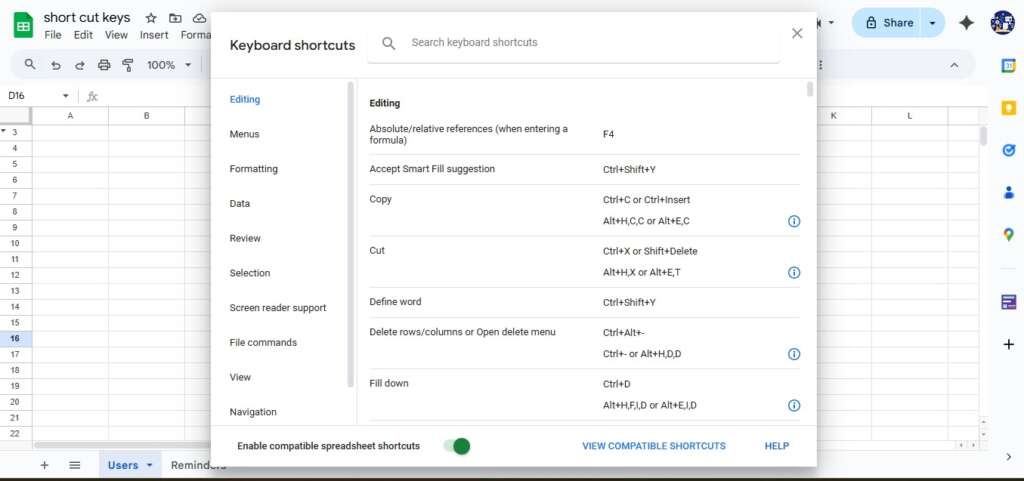 Complete List of Google Sheets Keyboard Shortcuts (2025)